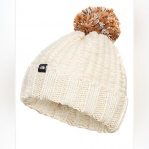 The North Face Cream Knit Pom-Pom Beanie